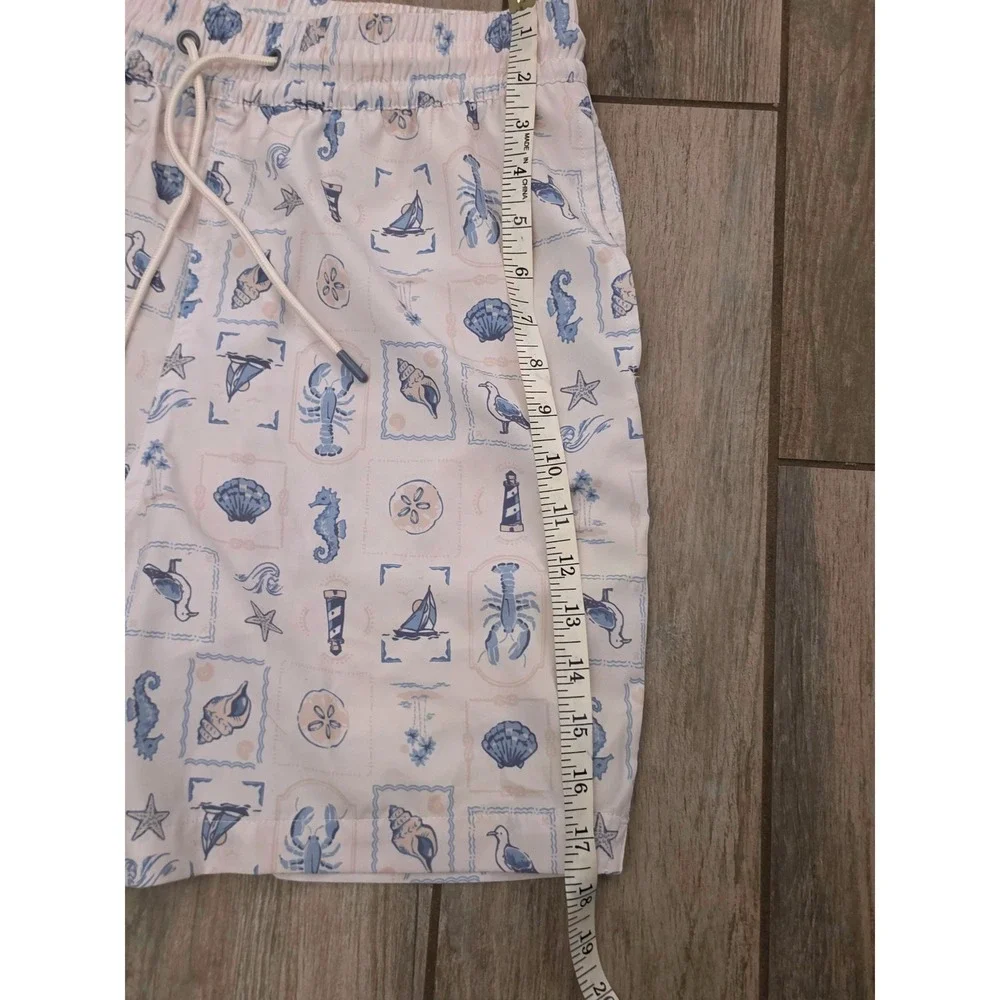 C&C California Mens Swim Trunks Medium Nautical Lobster Shell Print Blue White